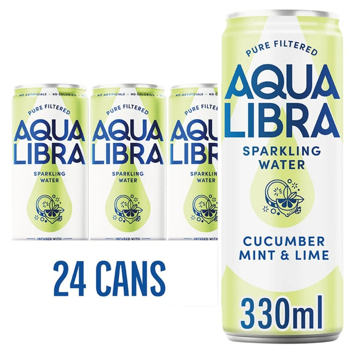 Aqua Libra Cucumber, Mint & Lime Infused Sparkling Water (24 x 330ml Pack)