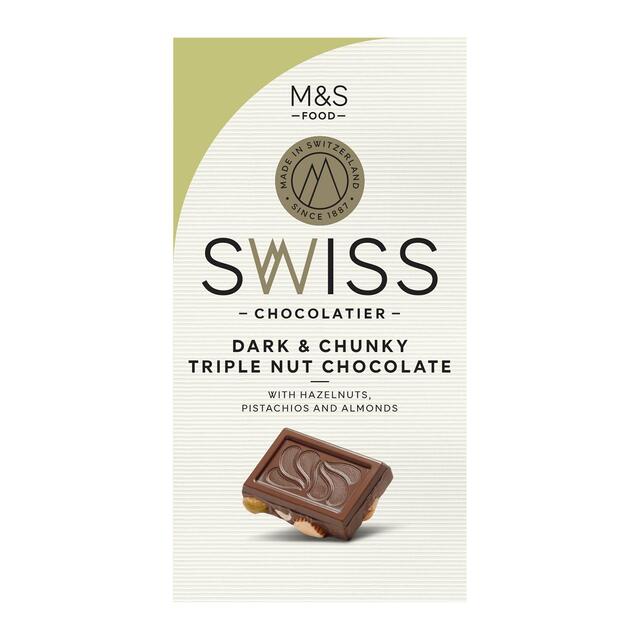 M&S Swiss Chunky Triple Nut Dark Chocolate 200g