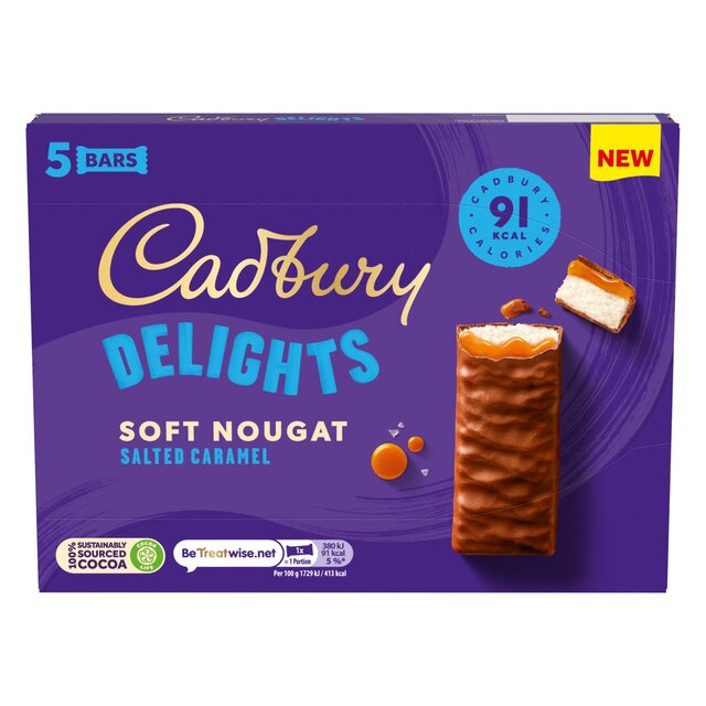 Cadbury Delights Soft Nougat Salted Caramel Chocolate Bars 5 per pack