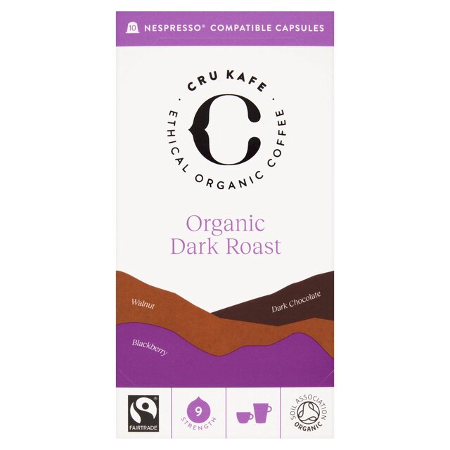 CRU Kafe Organic Fairtrade Dark Roast Pods 10 per pack