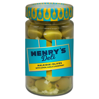 Henry's Deli Halkidiki Olives with lemon Garlic & Rosemary 295g