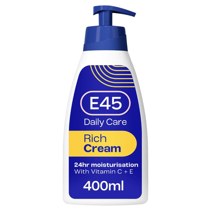 E45 Rich 24H Moisturiser Cream for dry skin Pump 400ml