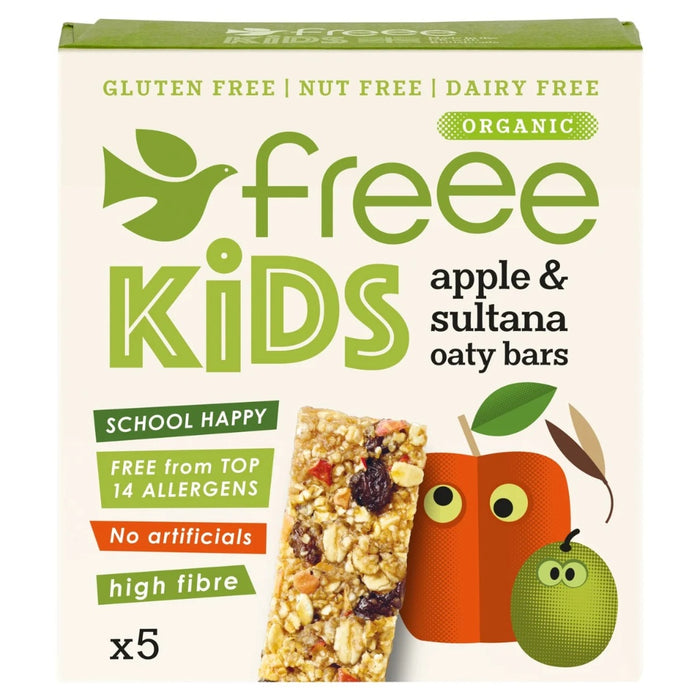 Freee Barras de avena orgánicas para niños con manzana y sultana Flapjack, sin gluten, 5 x 25 g