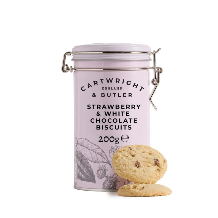 Cartwright & Butler Strawberry & White Chocolate Biscuits in Tin 200g