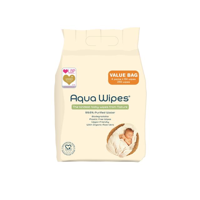 Special Offer - Aqua Wipes 100% Biodegradable Baby Wipes Multipack 4 x 64 per pack