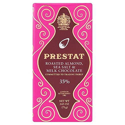 Prestat Milk Chocolate Roasted Almond Sea Salt Bar 75g