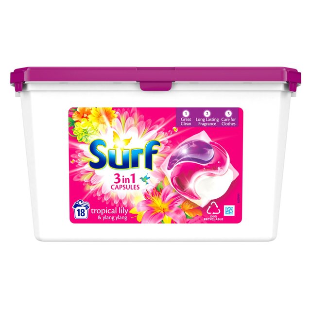 كبسولات غسيل سيرف 3 في 1 بالزنبق الاستوائي واليلانج يلانج 18 في العبوة