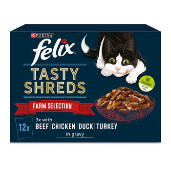 Felix Tasty Shreds Katzenfutterfarm Auswahl in Soße 12 x 80g
