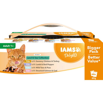 مجموعة Iams Delights Adult Land & Sea في عبوة متعددة من المرق 48 × 85 جم