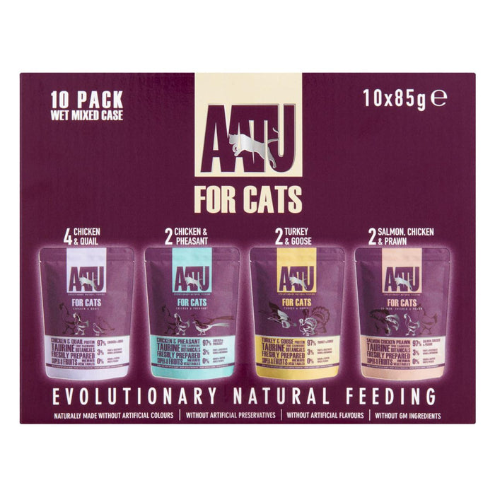 AATU Adult Cat Food Wet Pouches Mixed Case 10 x 85g