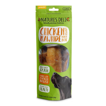 Natures Deli Hähnchen verpackt Rohhindnotenknoten Knochen Großer Hund behandelt 150 g