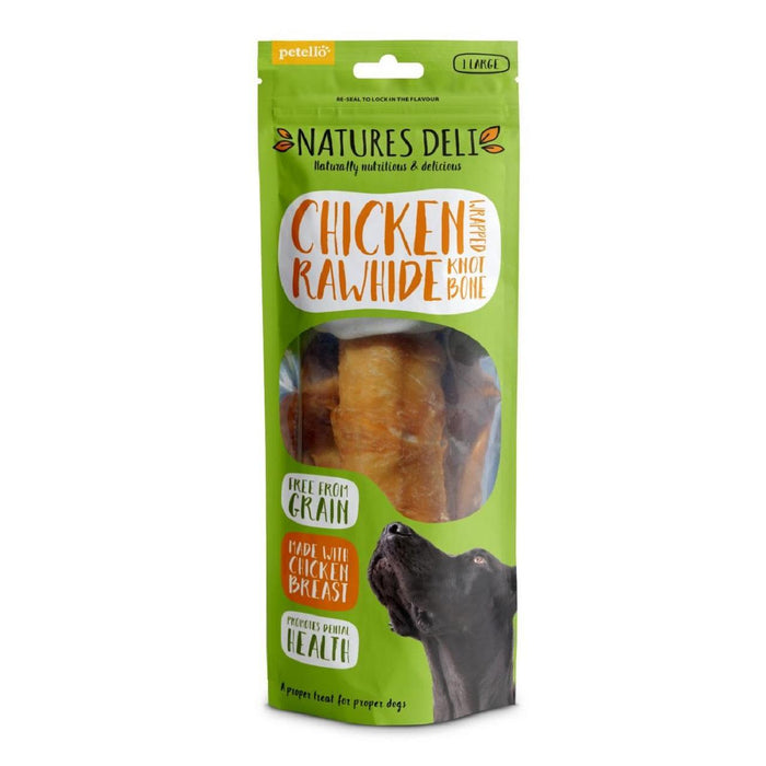 Natures Deli Hähnchen verpackt Rohhindnotenknoten Knochen Großer Hund behandelt 150 g