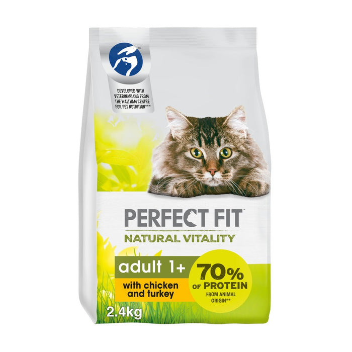 Perfekte Passkatze komplette trockene natürliche Vitalität mit Hühnchen & Truthahn 2,4 kg