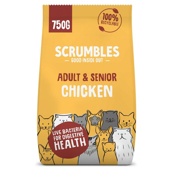 Scrumbles erwachsen trockenes Katzenfutter Hühnchen 750G
