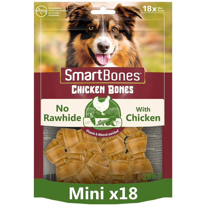 Smartbones 18 Mini Chicken Rawhide Ous Free Bones Treats pour chiens 288g