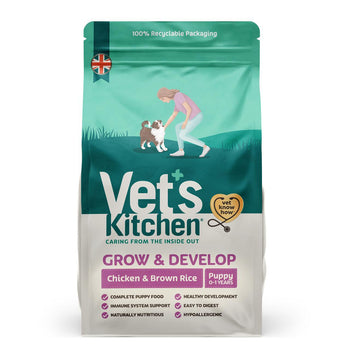 Vet's Kitchen طعام جاف للكلاب ينمو ويتطور، دجاج وأرز بني، 1 كجم