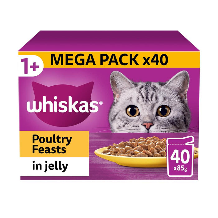 Whiskas 1+ Cat Pouches Poultry Feasts in Jelly 40 x 85g