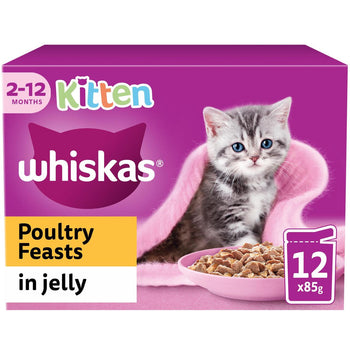 Whiskas 2-12mnths Kitten Wet Cat Pouches Poultry Feasts in Jelly 12 x 85g