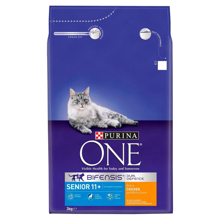 بورينا وان سينيور 11+ للقطط دجاج وحبوب كاملة 3 كجم