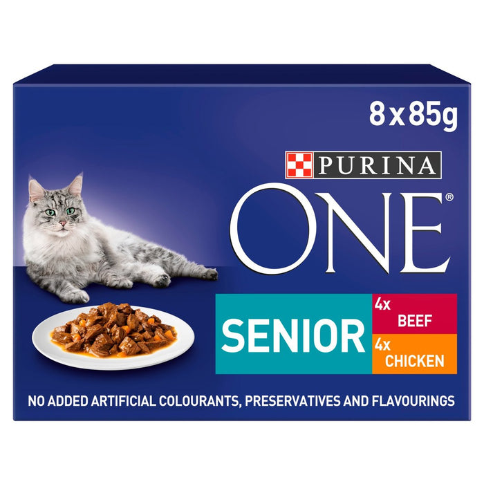 Purina ONE Senior 7+ Cat Food Chicken and Beef 8 x 85g