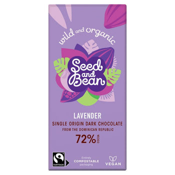 Seed & Bean Organic Extra Dark Chocolate Bar 72% Lavender 75g