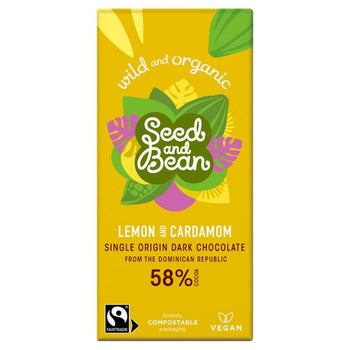 Seed & Bean Organic Dark Chocolate Bar 58% Lemon & Cardamom 75g